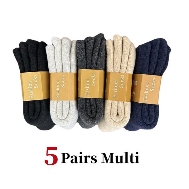 5Pairs/Lot Men's Winter Warm Merino Solid Super Thick Snow Cold Soft Comfortable Long Wool Socks EU38-46_desvips.com