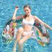 Environmentally Friendly PVC Thickened U Shaped Sequined Flamingo With Cup Holder Inflatable Lounge Chair Portable Adult Water Inflatable Floating Row_desvips.com