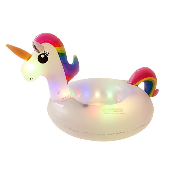 Glow-In-The-Dark Unicorn Pool Float For Adults - Thickened Lounge Chair With Backrest & Led Lights (Large Size Includes Air Pump & Repair Kit)_desvips.com