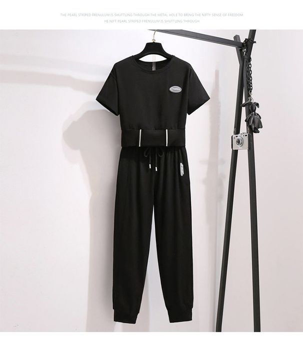 2026 Summer Short-Sleeve Sports Casual Outfit For Petite Women, Short Loose Top And Cropped Pants Two-Piece Set_desvips.com