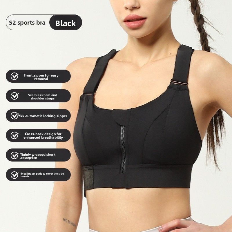 Plus Size Magic Tape Front Zipper Sports For Women High-Intensity Yoga Running Shockproof Gathered Fitness Bra Wholesale_desvips.com