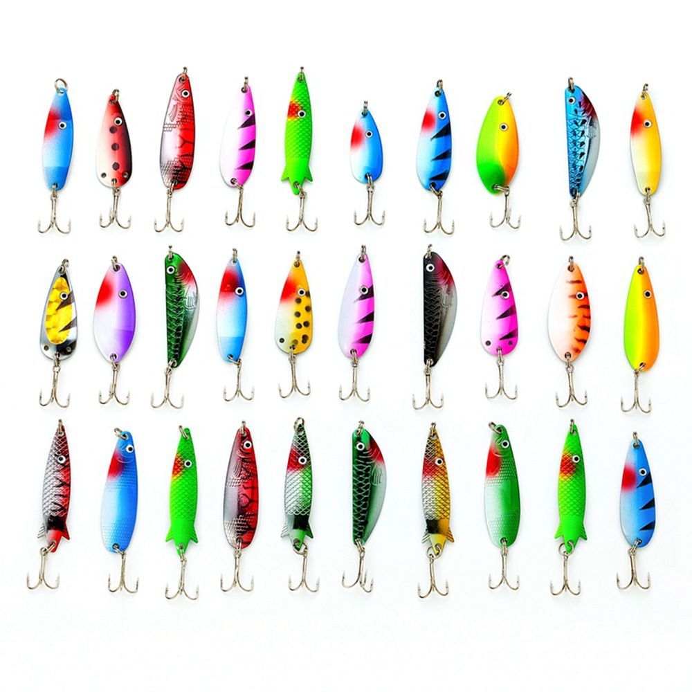Fishing Tools 30 Multi Color Colorful Sequin Iron Plate Lure Set Fish Shaped Iron Sheet Three Hook Combination Fishing Gear Fishing Lure_desvips.com