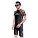 Men's Two-piece Swimsuit, Large Size, Short-sleeved, Sun-protective, With Boxer Shorts, Full-body Men's Swimwear Set For_desvips.com