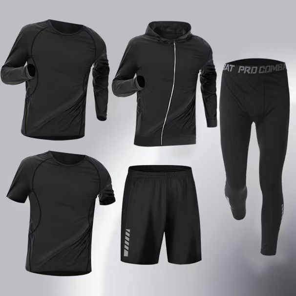 5-Piece Winter-Ready Workout Tracksuit - Men's Long-Sleeve Sweat-Wicking Set, Quick-Dry For Fitness, Indoor Training & Outdoor Run_desvips.com