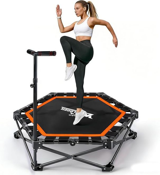 Klappbares Indoor Trampolin Orange Höhenverstellbarer Handgriff 150kg Ø86 5cm Fitness Zuhause_desvips.com