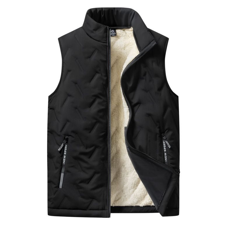 Men's Fleece-Lined Vest With Stand Collar - Trendy Winter Padded Sleeveless Jacket, Warm & Stylish Casual Layering (Black/Gray, L-5XL)_desvips.com