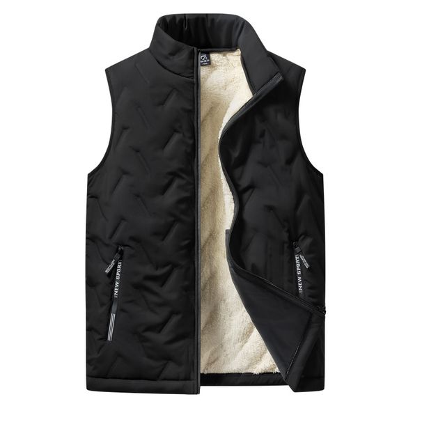 Men's Fleece-Lined Vest With Stand Collar - Trendy Winter Padded Sleeveless Jacket, Warm & Stylish Casual Layering (Black/Gray, L-5XL)_desvips.com
