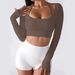 Spring/Summer Women's Halter Neck Long Sleeve Yoga Wear Tight Ribbed Slimming Sports Bra Fitness Top_desvips.com