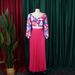 Women's Clothing women's summer new fashion V neck printed top pleated long skirt two piece suit_desvips.com