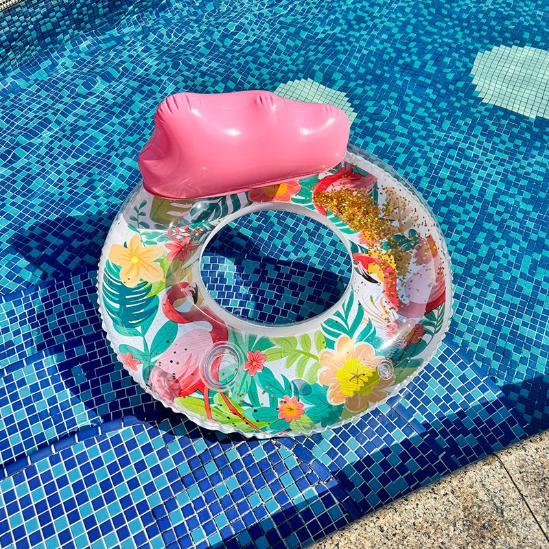 Glitter Flamingo Pool Float - XXL Thickened Eco-PVC Inflatable Ring With Backrest & Cup Holder Adult Swimming Circle For Pool & Beach_desvips.com