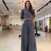 Women's Clothing fashion striped print navel baring top high waist wide leg pants suit_desvips.com