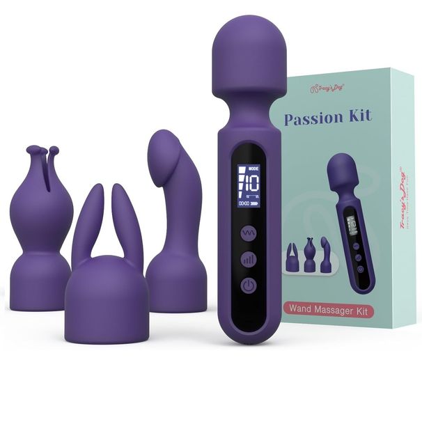 Wand Vibrator Kits, Couple Adult Sex Toys With 3 Attachments For Clit, G Spot, Glans, Clitoral Stimulator Vibrating Dildo, 10 Patterns 4 Speeds_desvips.com