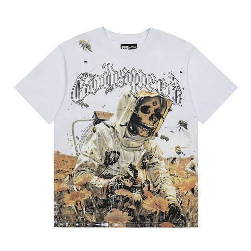 American Retro Skull Print Summer Casual Trend Hip-Hop Washed Short Sleeve T-Shirt_desvips.com