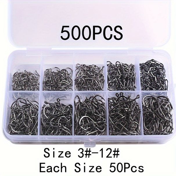 500pcs Fishhooks Strong Sharp Silver Circle Fishhook 3#-12# Jig Barbed Pesca Portable Fishing Tackle Accessories Sea Fishing Set_desvips.com