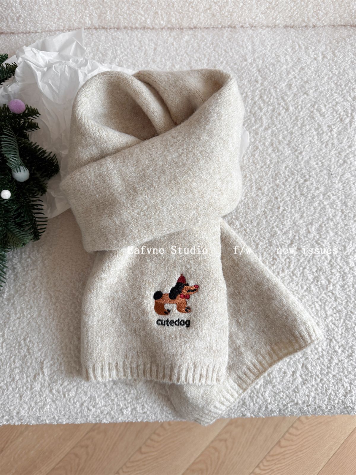 Japanese Style Cute Puppy Embroidered Knitted Scarf Autumn Winter Warm Fashion Versatile High-end Neck Warmer For_desvips.com