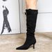 Winter 158A-1 Pointed Toe Stiletto Slimming For Women, Slouch With Belt Buckle, Pleated High Heel Long Boots, Slim Boots Women, Buckle, ,_desvips.com