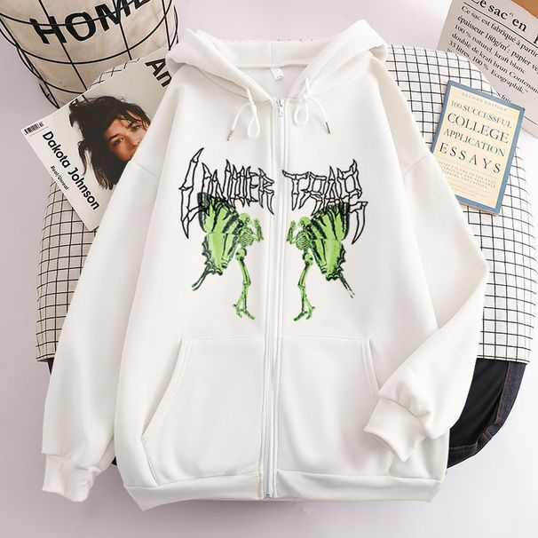Skull Butterfly Street Hip Hop Gothic Harajuku Y2k Black Zipper Double Layer Hoodie Women's Jacket Sweatshirt_desvips.com