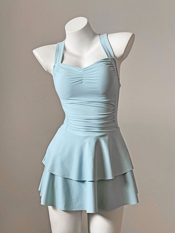 Breathable Macaron Blue Girl Swimsuit One-Piece Dress Style Pure Desire Backless Bow Cute With Chest Pad_desvips.com