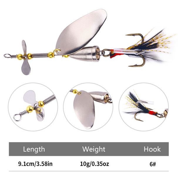 5PCS Inline Spinner Rotating Metal Lure Artificial Spoon Bait Treble Hook Fishing Tackle For Pike 4g 6g 9g 10g 16g 19g_desvips.com