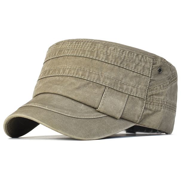 Casual Washed Cotton Flat Top Hat Adjustable Military Caps Men Women Unique Design Vintage Four Seasons_desvips.com