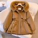 women's Mid Length Waist Cinching Slimming Hooded Big Fur Collar With Plush Cotton In Large Size_desvips.com