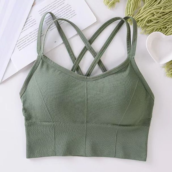Sexy Women Tops Back Cross Strap Tank Top Push Up Running Sports Breathable Soft Fitness Beauty Solid Color Yoga Bra_desvips.com