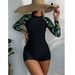 Quick-Dry Slim-Fit Conservative Swimsuit For Women, Long-Sleeve Surfing Suit, One-Piece Free Sun Protection, Women's_desvips.com