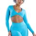 Women's Deep V Neck Cropped Yoga Top Long Sleeve Navel Revealing Style For Sports And Fitness_desvips.com
