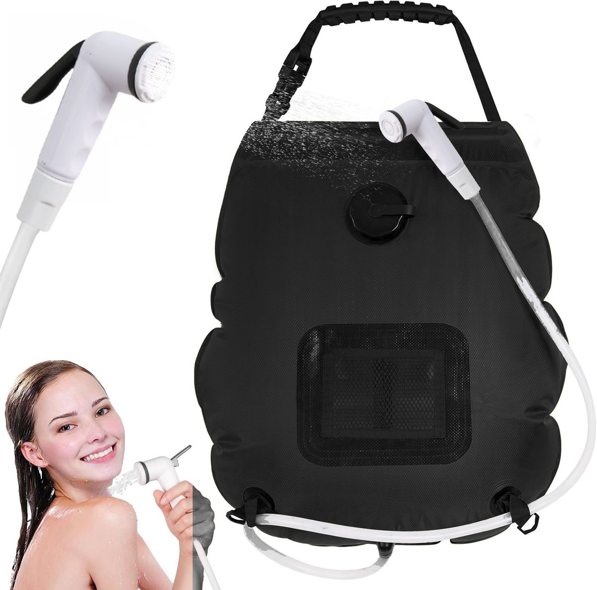 20L Solar Powered Camping Shower Bag Portable Outdoor Water Heater With Thermometer 6ft Hose Black PVC Material For Fast Heating_desvips.com