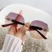 Trendy New Frameless Cut Edge For Women Large Frame Round Face Internet Celebrity Sunglasses UV Protection Goggles_desvips.com