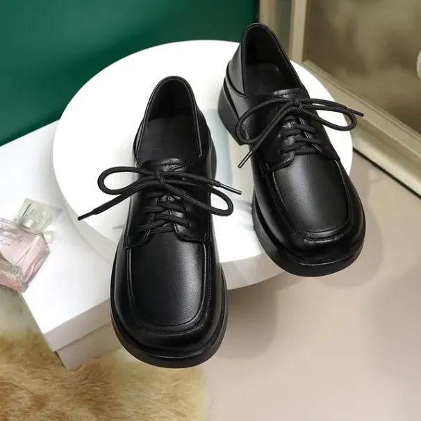 Loafers AIYUQI 2024 Spring New Genuine Leather Lace-Up British-Style Round Toe Women Quality Shoes Bbec_desvips.com