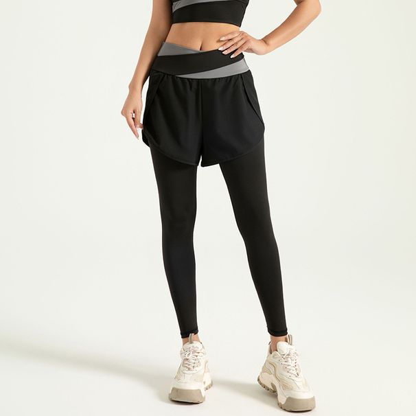 Special Area Color Matching Fake Two-piece Yoga Pants Anti-light Running High Waist Belly Nude Sports Yoga Pants_desvips.com
