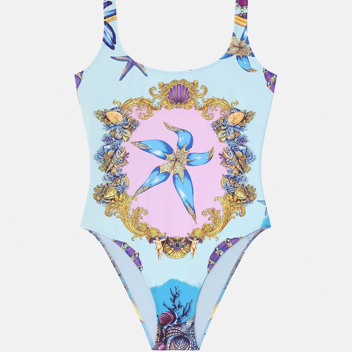 Beach Vacation Print One-Piece Conservative Swimsuit Bathing Suit Tummy Covering Hot Spring_desvips.com