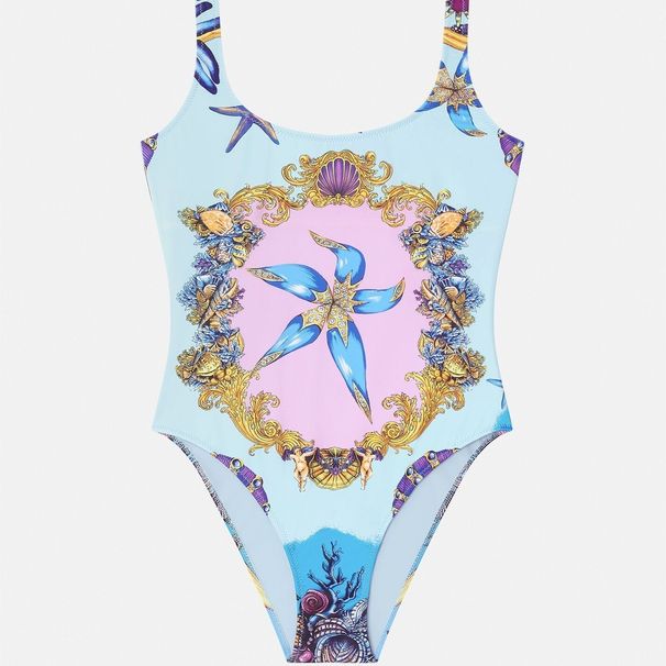 Beach Vacation Print One-Piece Conservative Swimsuit Bathing Suit Tummy Covering Hot Spring_desvips.com