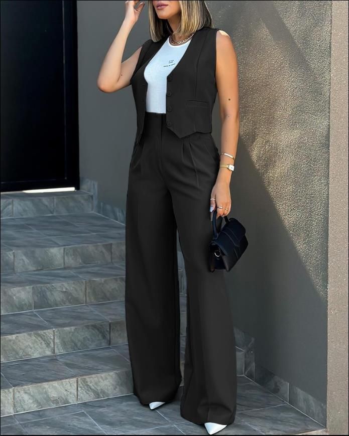 Women's fashion suit vest vest wide leg pants casual suit_desvips.com