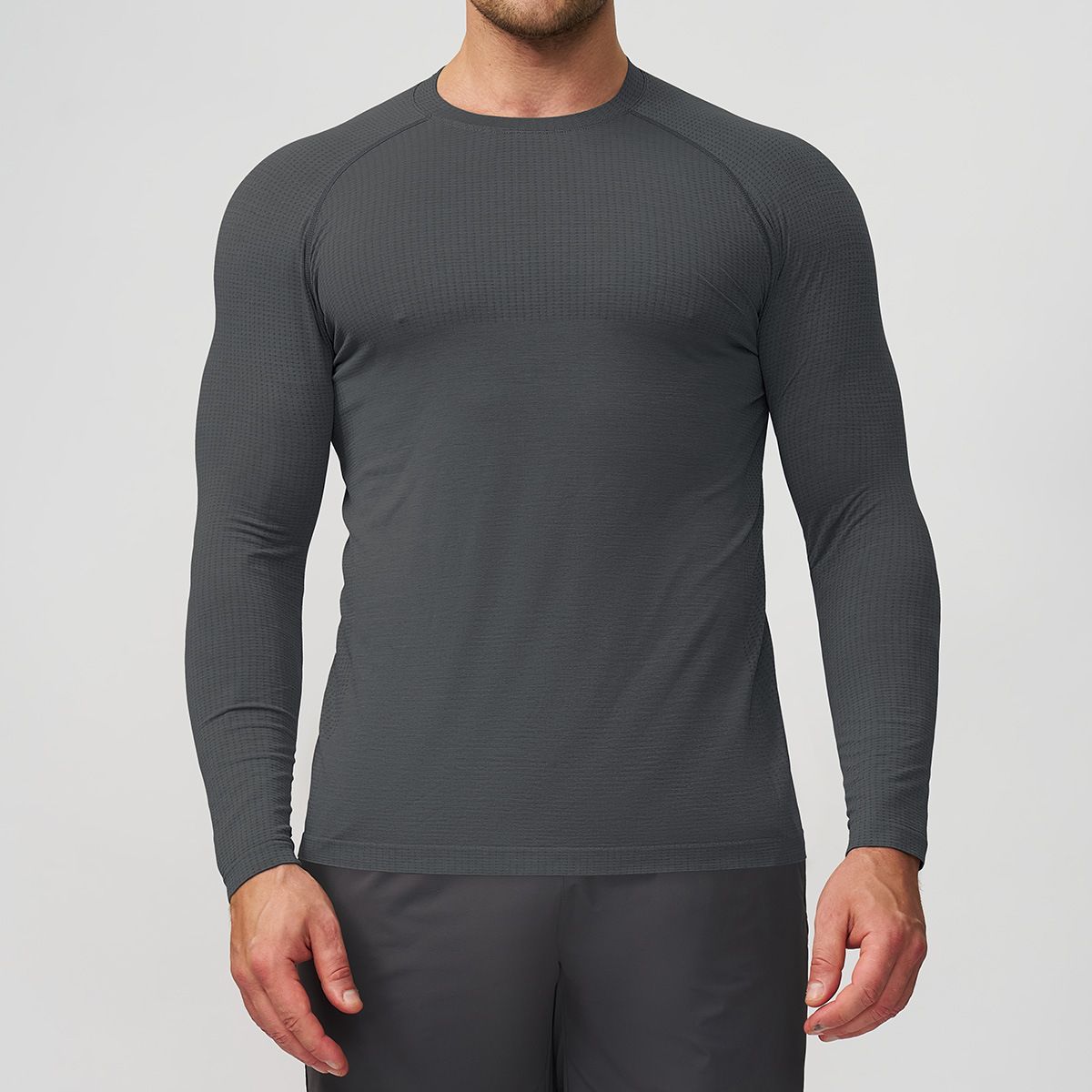 KOOSSOASIS Men's Seamless Sports Fitness Quick-Drying Breathable Long-Sleeve T-Shirt For Yoga Running Two-Tone Base Layer Top 7752_desvips.com