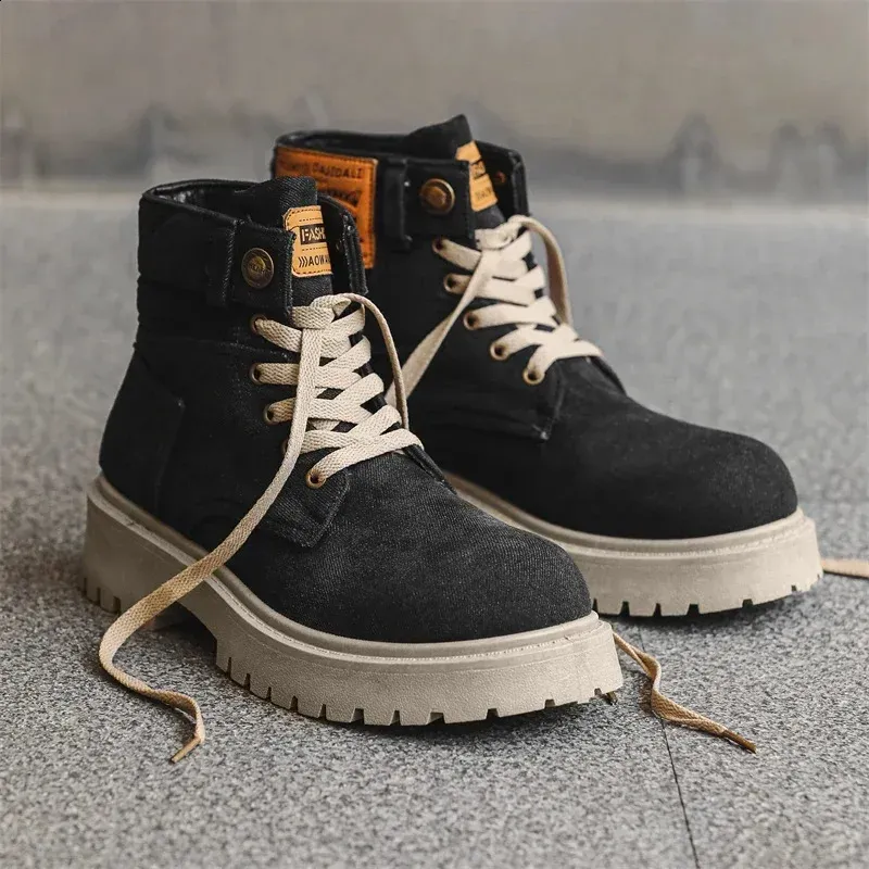 Breathable Winter Denim Ankle Retro Work Boots Platform Mens Casual Handmade High Top Shoes 241105_desvips.com