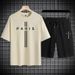Summer Cotton Cross Print Short Sleeve + Shorts Loose Fit Sports Breathable Two-Piece Set Men's Clothing_desvips.com
