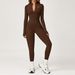 One-Piece Zipper Stand Collar Long Sleeve Yoga Thermal Outdoor Casual Sports Tight-Fitting Fitness Jumpsuit With Fleece_desvips.com