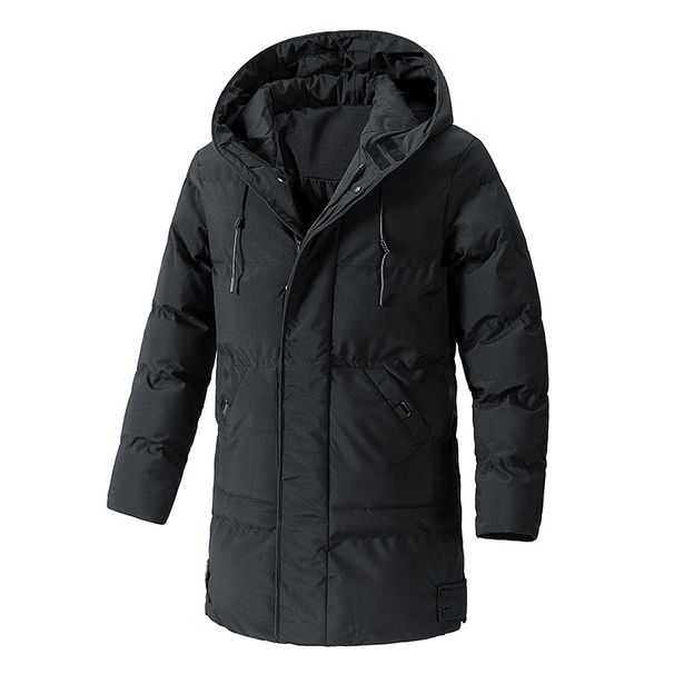 Men's Long Puffer Coat, Plus Size Winter Hooded Jacket, Thickened Thermal Cotton Parka For Cold Weather_desvips.com