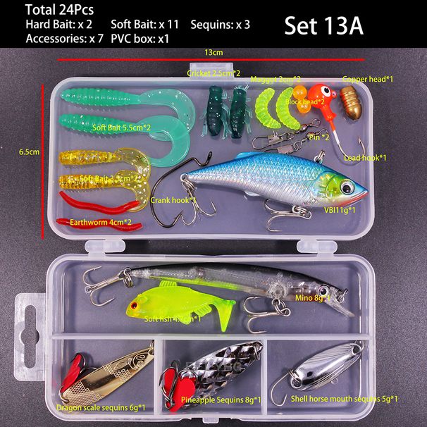 FFLYBG New Mixed Fishing Lure Set Soft And Hard Bait Kit Minnow Metal Jig Spoon Tackle Accessories With Box For Bass Pike Crank_desvips.com