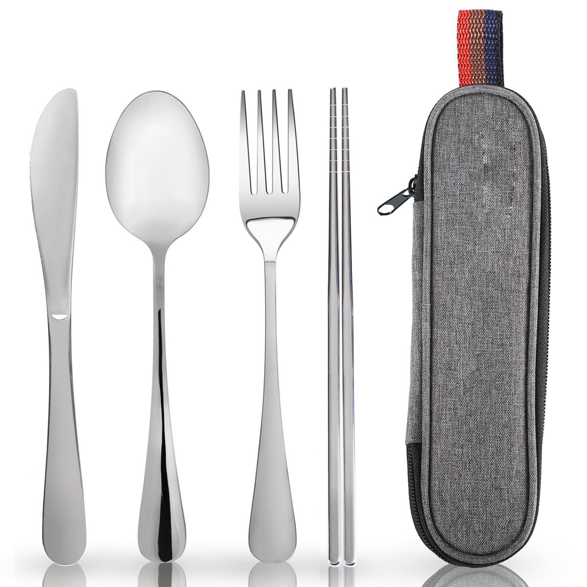 Outdoor Tableware Portable Cutlery 4 Piece Set Knife, Fork, Spoon, Chopsticks With Box Travel Cutlery Camping Bag Camping Flatware_desvips.com