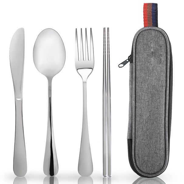 Outdoor Tableware Portable Cutlery 4 Piece Set Knife, Fork, Spoon, Chopsticks With Box Travel Cutlery Camping Bag Camping Flatware_desvips.com