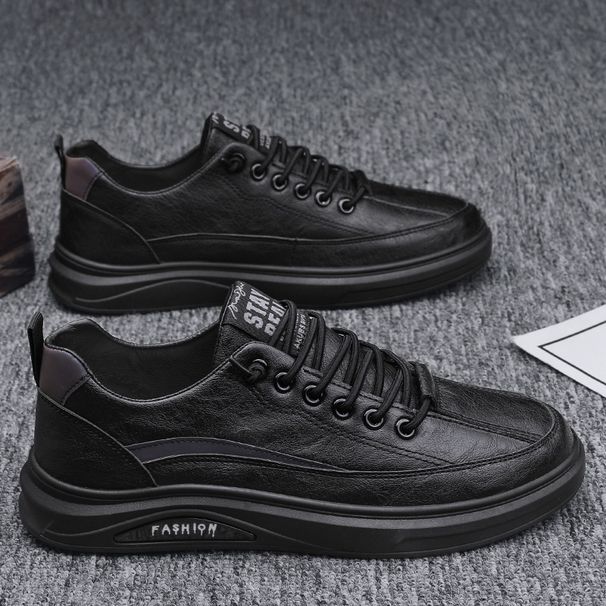 2024 New Spring And Autumn Sports Casual Leather Men's Board Shoes Black Non-slip Waterproof Chef Labor Protection_desvips.com
