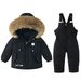 Warm Winter Snowsuit For Toddlers - Insulated Waterproof Ski Outfit With Hood, Two-Piece Set For Girls (80-120cm, Black/Red/Blue/Pink/Beige)_desvips.com