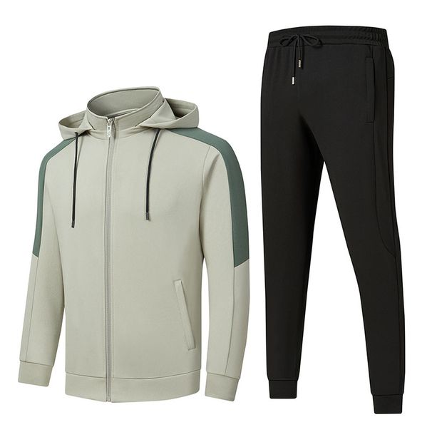 Outdoor Spring And Fall Men's Casual Hooded Long-sleeved Two-piece Male Fitness Running Sportswear_desvips.com