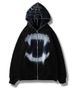 Men's Clothing dark skull rhinestone print sweatshirt hoodie Gothic couple large size zipper_desvips.com