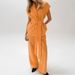 Women's Clothing Versatile vitality orange cotton and linen commuting street style sleeveless lace-up vest wide-leg pants suit_desvips.com
