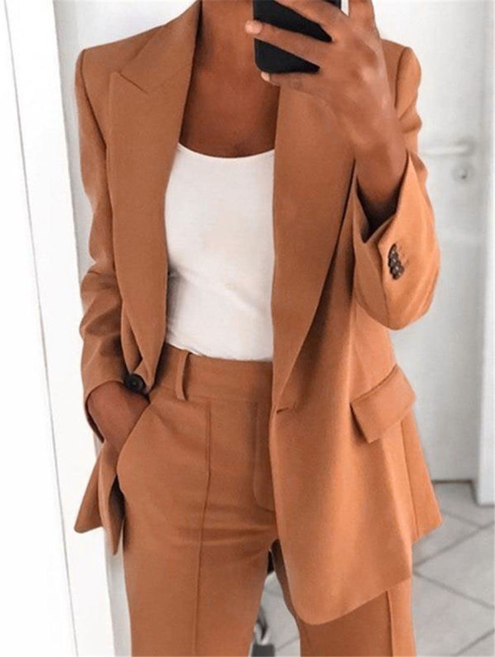 Women's new fashion button slim lapel cardigan temperament blazer suit_desvips.com