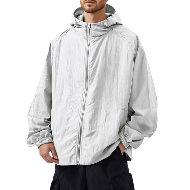 Men's Outdoor Casual Sun Protective Clothing Punch Coat Summer Waterproof Quick Dry Hiking Jackets Loose Hooded Jacket_desvips.com